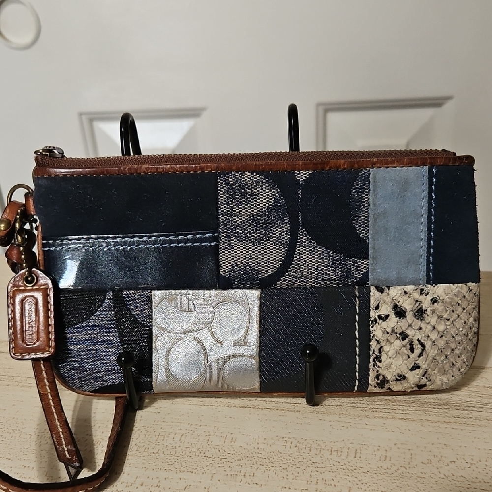 Coach Euc Patchwork Denim And Leather Wristlet - image 1